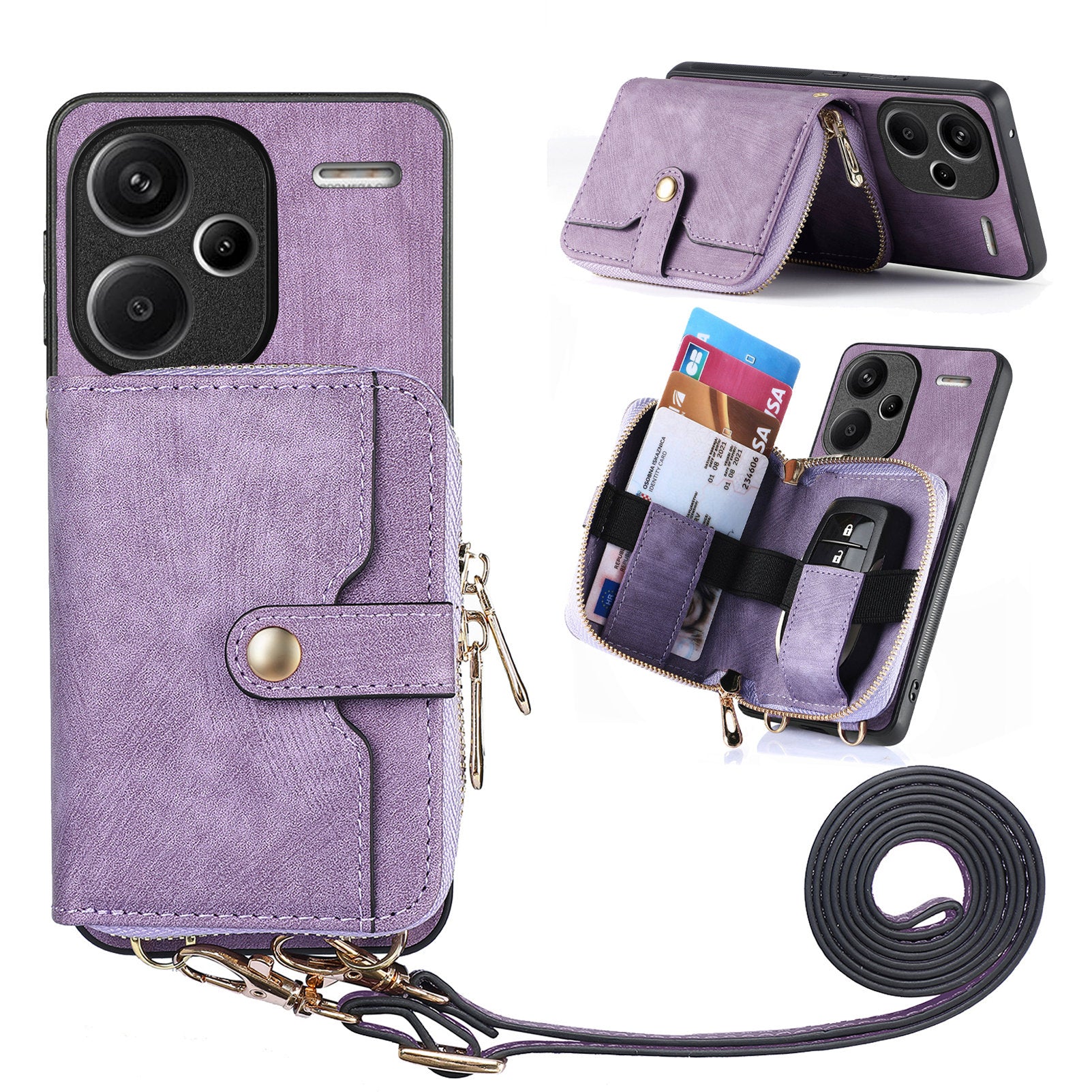 D3 For Xiaomi Redmi Note 13 Pro+ 5G Case PU+TPU+PC Zipper Wallet Cover with Strap D3 For Xiaomi Redmi Note 13 Pro+ 5G Case PU+TPU+PC Zipper Wallet Cover with Strap